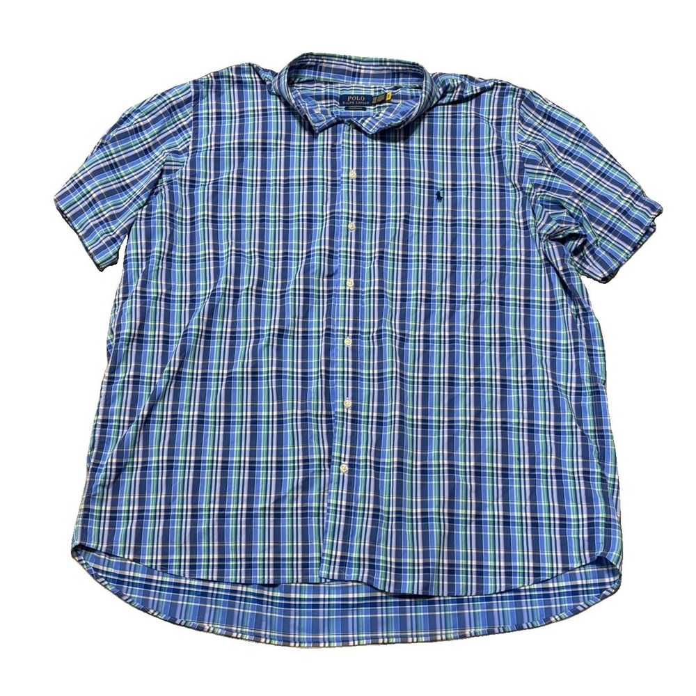 Polo Ralph Lauren Mens 2XB Performance Plaid Check Blue Preppy Button Down Pony